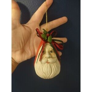 Vtg Santa Christmas Tree Ornament Rustic Ceramic Hand Painted 3.5" Holiday